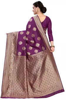 Wine Woven Jacquard Saree With Blouse