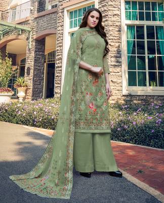 Light-olive embroidered georgette salwar 1