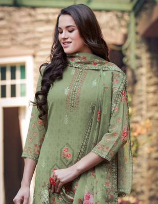 Light-olive embroidered georgette salwar 2