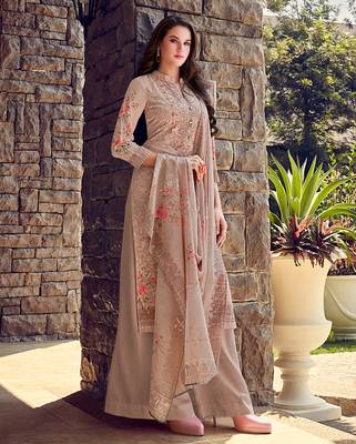 Beige embroidered georgette salwar 2