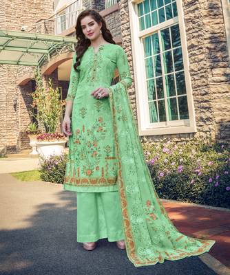 Turquoise embroidered georgette salwar 1