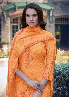 Orange embroidered georgette salwar 2