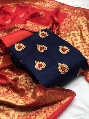 Navy-Blue Jacquard Woven Dress Material 1