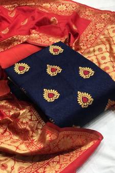 Navy-Blue Jacquard Woven Dress Material