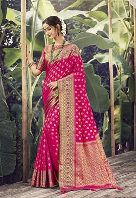   rani pink woven banarasi silk saree with blouse 1
