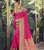   rani pink woven banarasi silk saree with blouse