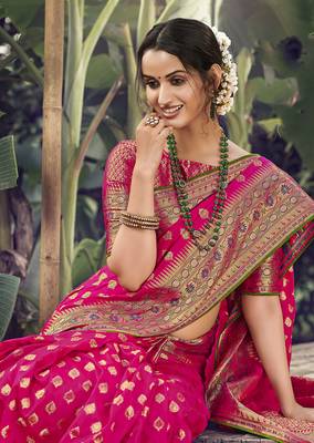   rani pink woven banarasi silk saree with blouse 2