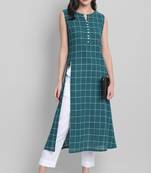 Janasya Teal printed cotton ethnic kurtis