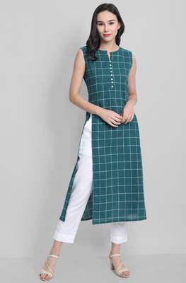 Janasya Teal printed cotton ethnic kurtis 2