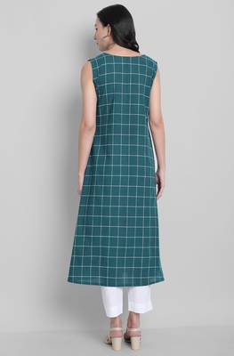 Janasya Teal printed cotton ethnic kurtis 4