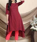 Janasya Maroon printed cotton ethnic kurtis