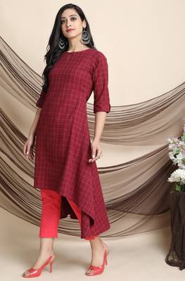 Janasya Maroon printed cotton ethnic kurtis 2