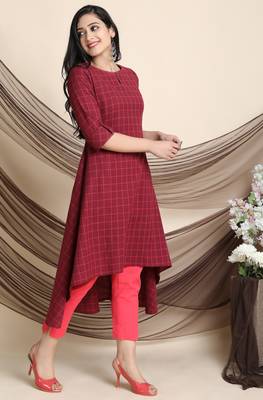 Janasya Maroon printed cotton ethnic kurtis 3