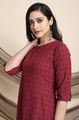 Janasya Maroon printed cotton ethnic kurtis 5
