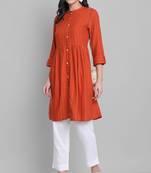 Janasya Orange woven rayon short kurtis