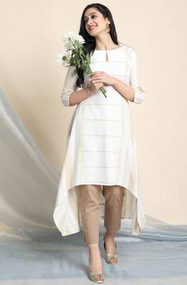 Janasya Off white woven cotton ethnic kurtis 1