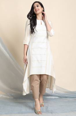 Janasya Off white woven cotton ethnic kurtis 2
