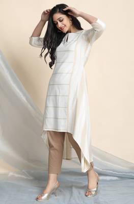 Janasya Off white woven cotton ethnic kurtis 3