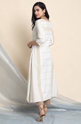 Janasya Off white woven cotton ethnic kurtis 4