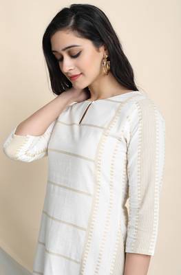Janasya Off white woven cotton ethnic kurtis 5