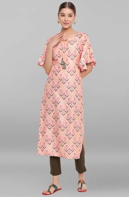 Janasya Peach printed crepe ethnic-kurtis 1