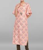 Janasya Peach printed crepe ethnic-kurtis