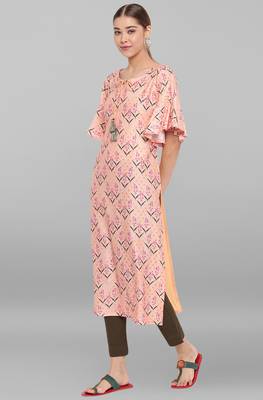 Janasya Peach printed crepe ethnic-kurtis 2