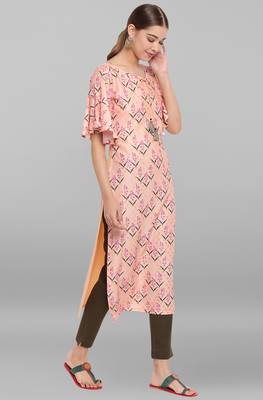 Janasya Peach printed crepe ethnic-kurtis 3