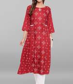 Janasya Maroon printed crepe ethnic kurtis