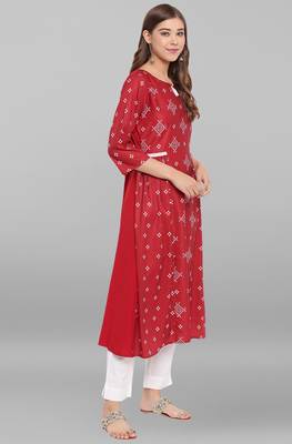 Janasya Maroon printed crepe ethnic kurtis 3