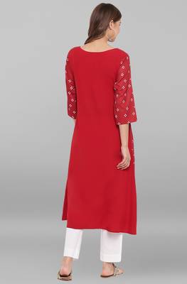 Janasya Maroon printed crepe ethnic kurtis 4