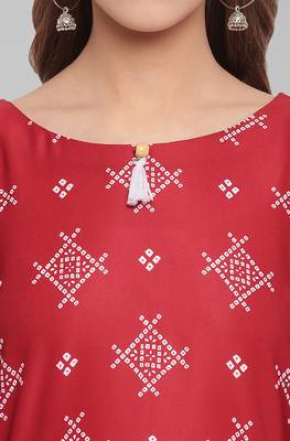 Janasya Maroon printed crepe ethnic kurtis 5