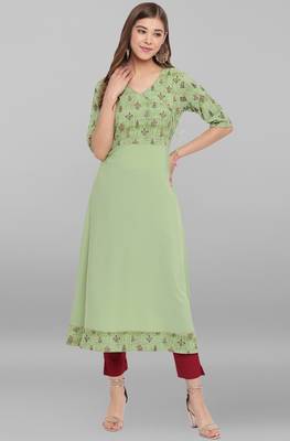Janasya Green printed crepe ethnic-kurtis 1