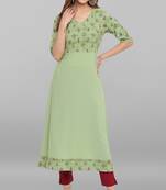 Janasya Green printed crepe ethnic-kurtis