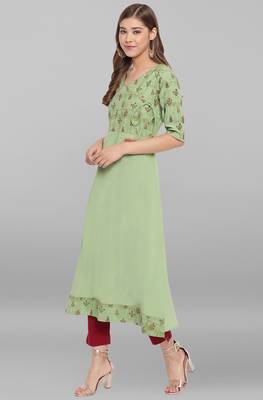 Janasya Green printed crepe ethnic-kurtis 2