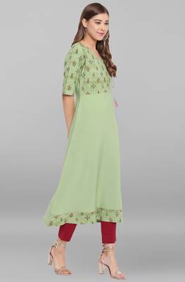 Janasya Green printed crepe ethnic-kurtis 3