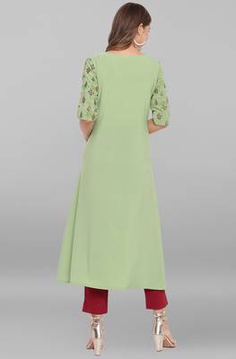 Janasya Green printed crepe ethnic-kurtis 4