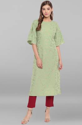 Janasya Light-green printed crepe ethnic-kurtis 1