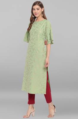 Janasya Light-green printed crepe ethnic-kurtis 2