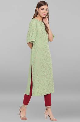 Janasya Light-green printed crepe ethnic-kurtis 3