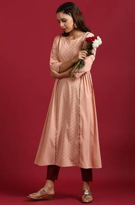 Janasya Peach embroidered crepe ethnic kurtis 1