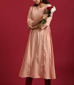 Janasya Peach embroidered crepe ethnic kurtis