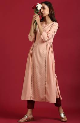 Janasya Peach embroidered crepe ethnic kurtis 2