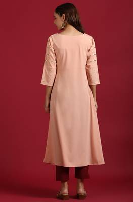 Janasya Peach embroidered crepe ethnic kurtis 4