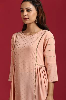 Janasya Peach embroidered crepe ethnic kurtis 5