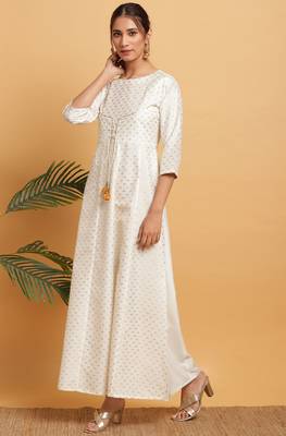 Off white printed polyester ethnic kurtis 2