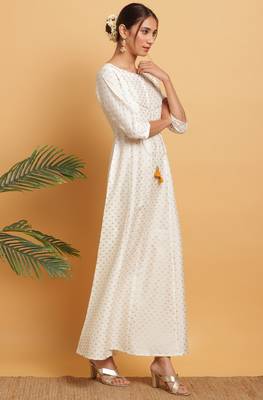 Off white printed polyester ethnic kurtis 3