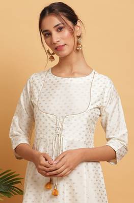 Off white printed polyester ethnic kurtis 5