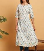 Janasya Off white printed cotton ethnic kurtis