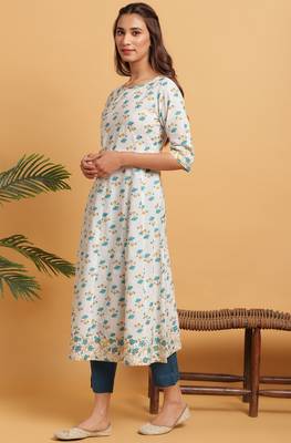 Janasya Off white printed cotton ethnic kurtis 2